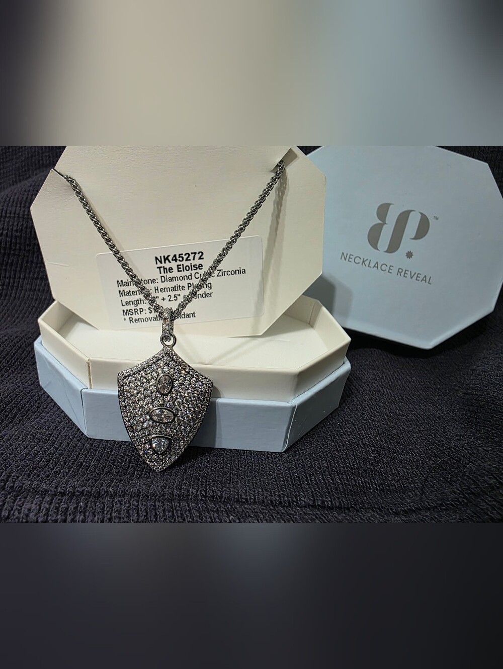 Shield CZ Pendant Necklace - Hematite Plating